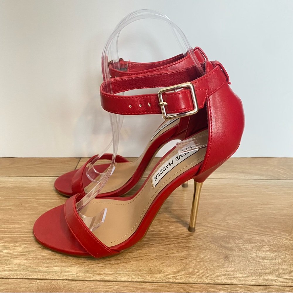 Steve Madden Rebuttle Red High Heel Ankle Strap Stiletto Sandal - Picture 1 of 11